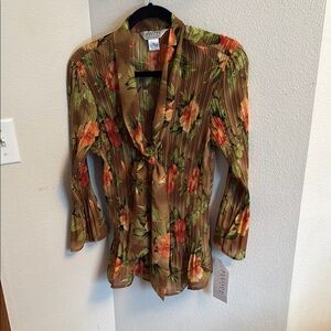 AllisonTaylor Floral Pleated Blouse - Brown and Green
